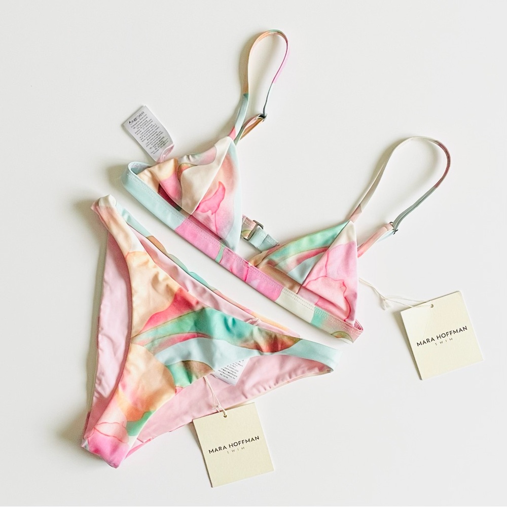NWT Mara Hoffman XS Reva pink multi swimsuit bikini set